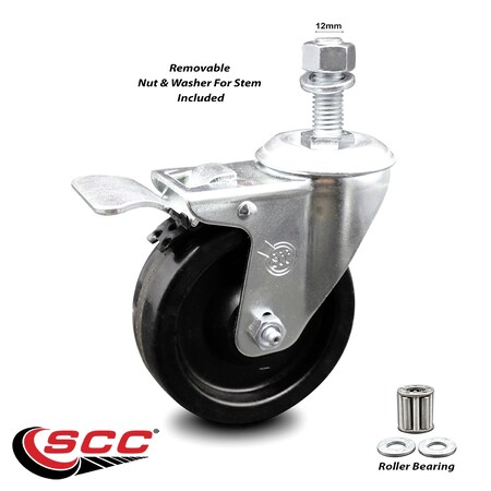 Service Caster 4 Inch Phenolic Swivel 12mm Threaded Stem Caster with Total Lock Brake SCC SCC-TSTTL20S414-PHR-M1215